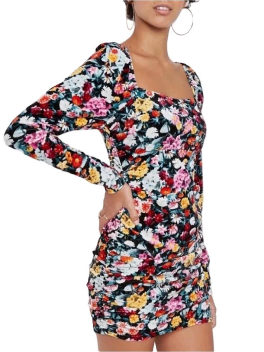 NWT wild fable‎ Women’s Velvet Floral Long Sleeve Mini Bodycon Dress Size Small